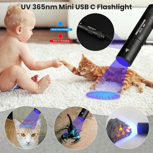 Mini Flashlight & UV Light Combo, Rechargeable EDC Pocket Flashlight with 5 Light Modes, Small Flash Light with Magnetic Base,365nm UV Flashlight, Black Light for Detection. in Kuwait