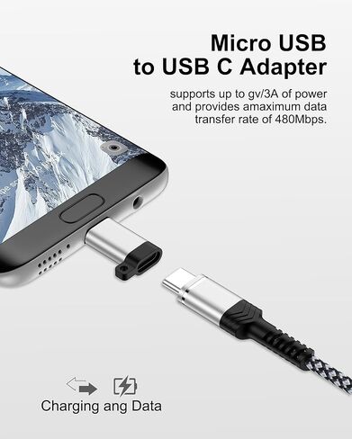 Micro USB إلى محول USB C ، و 2 عبوة من النوع C أنثى لمحول Micro USB الذكور ، و USB C إلى محول Micro USB الشحن السريع ومزامنة البيانات المتوافقة مع Galaxy S7 Edge و S6 و Nexus و Kindle و PS4 والمزيد in Kuwait