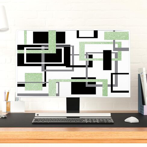 Baocicco Modern Geometric Waterproof Computer Monitor Cover 22, 23, 24, 25 Inch Abstract Squares Minimalism Stylish Protective Sleeve for iMac 27 inch, 26-29 inch PC, Desktop Computer and TV，Blue in Saudi Arabia