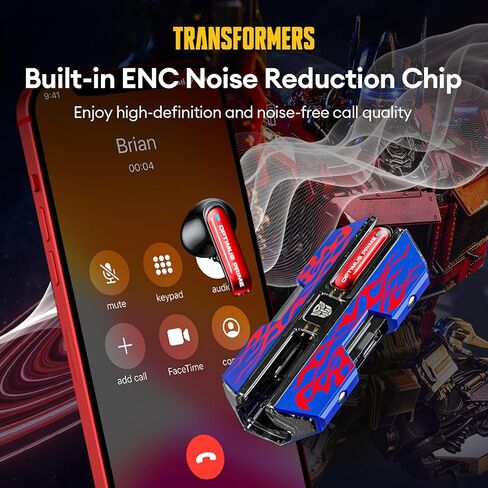 Transformers TF-T01 True Wireless Earbuds Wireless Bluetooth 5.4 Ear Buds Deep Bass Sound Earbud with Smart Noise Cancelling Mic IPX5 Waterproof in Ear Earphones for Android iOS Blue Optimus Prime in Saudi Arabia