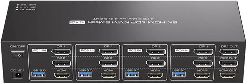 8K HDMI + 2 DisplayPort KVM Switch 3 شاشات 4 أجهزة كمبيوتر USB 3.0 كيلو فولت مكونة من 4 أجهزة كمبيوتر شاملة شاشة ثلاثية و 4 منافذ USB 3.0 (قابس الطاقة AU) in Saudi Arabia