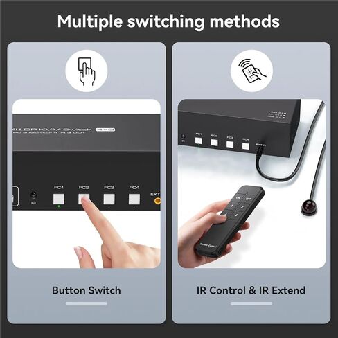 8K HDMI + 2 DisplayPort KVM Switch 3 شاشات 4 أجهزة كمبيوتر USB 3.0 كيلو فولت مكونة من 4 أجهزة كمبيوتر شاملة شاشة ثلاثية و 4 منافذ USB 3.0 (قابس الطاقة AU) in Saudi Arabia