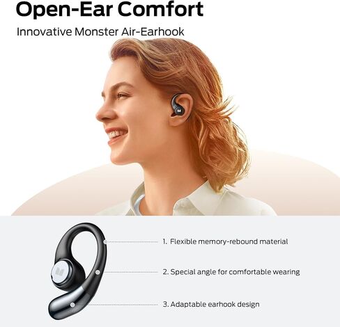 Monster Open Ear AC336 Headphones, Bluetooth 6.0 Wireless Earbuds with Stereo Sound, ENC Clear Call, 21H Playtime, Type-C Charging, Touch Control, IPX6 Waterproof Open Ear Earbuds for Sports Outdoor in Saudi Arabia