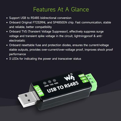 Waveshare 5pcs USB الصناعي إلى محول RS485 مع دوائر الحماية المضمنة FT232RL و SP485EEN لمعدات التحكم الصناعية و/أو التطبيقات in Saudi Arabia