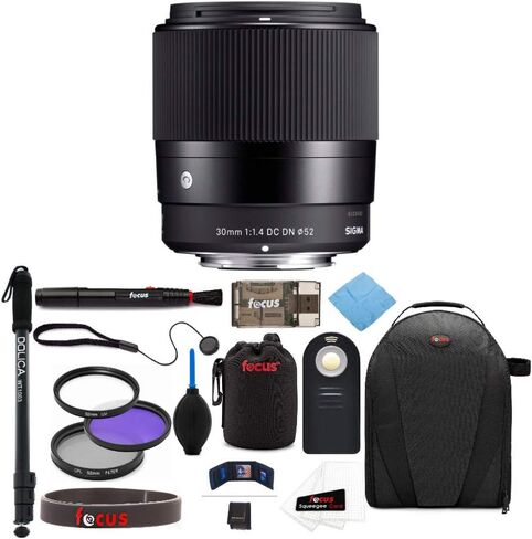 Sigma 30mm F/1.4 DC DN Lens for Sony E Mount W/Backpack و Monopod Bundle in Kuwait
