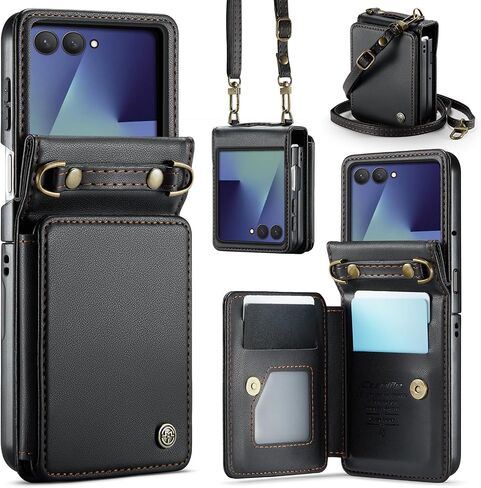 Kowauri for Samsung Galaxy Z Flip 7 Case مع حامل البطاقة ، Galaxy Z Flip 7 PU Leather Wallet Case مع حزام معصم RFID CART SLOT SLOT SLOCKPROCK PROCKPRAIN in Saudi Arabia