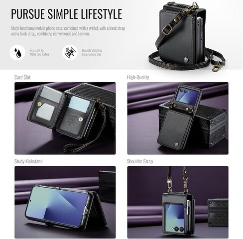 Kowauri for Samsung Galaxy Z Flip 7 Case مع حامل البطاقة ، Galaxy Z Flip 7 PU Leather Wallet Case مع حزام معصم RFID CART SLOT SLOT SLOCKPROCK PROCKPRAIN in Saudi Arabia