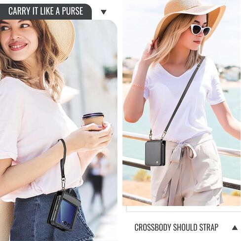 Kowauri for Samsung Galaxy Z Flip 7 Case مع حامل البطاقة ، Galaxy Z Flip 7 PU Leather Wallet Case مع حزام معصم RFID CART SLOT SLOT SLOCKPROCK PROCKPRAIN in Saudi Arabia