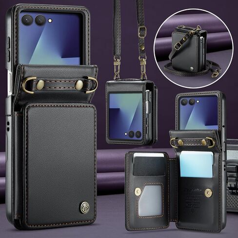 Kowauri for Samsung Galaxy Z Flip 7 Case مع حامل البطاقة ، Galaxy Z Flip 7 PU Leather Wallet Case مع حزام معصم RFID CART SLOT SLOT SLOCKPROCK PROCKPRAIN in Saudi Arabia