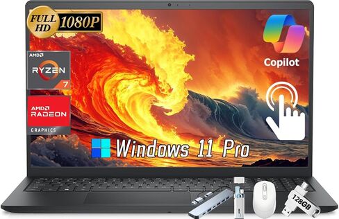 Dell Inspiron 15 3535 Touch Scences Laptop ، 15.6 "عرض FHD LED-Backlit ، الكمبيوتر والطلاب كمبيوتر المحمول ، AMD Ryzen 7 7730U ، AMD Radeon ، 32 GB RAM ، 1 TB SSD ، Windows 11 Pro ، W/Occistories in Saudi Arabia