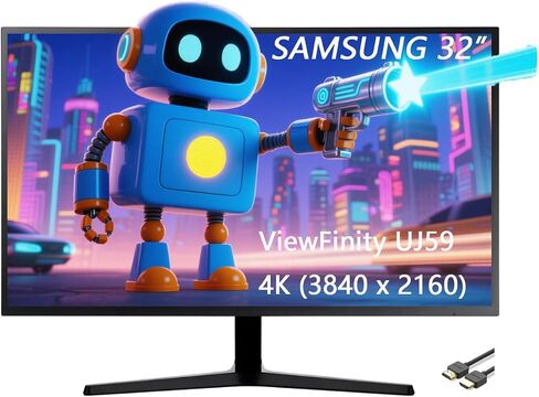 Samsung 32 "Viewfinity UJ59 Series LED Monitor ، 4K UHD (3840x2160) ، 60Hz ، HDMI ، FreeSync ، منفذ العرض ، توفير العين ، الوضع الخالي من وميض ، رمادي داكن ، مع كابل GSF HDMI in Saudi Arabia