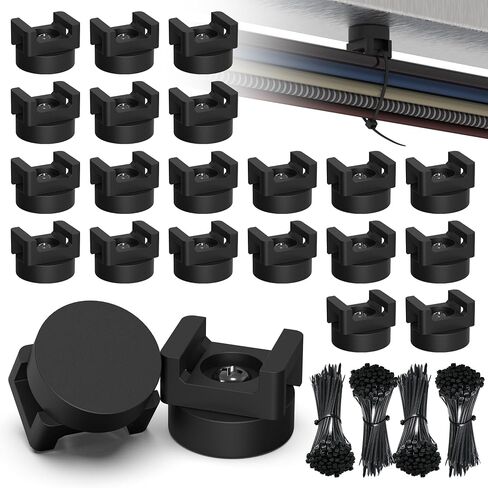 20Pcs Heavy Duty Magnetic Zip Tie Mount Kit with 200Pcs Cable Ties - Strong Magnetic Cable Zip Tie Holder for Automotive, Home & Office Cable Management | Rubber-Coated Base, 22mm Diameter in Kuwait