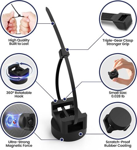 20Pcs Heavy Duty Magnetic Zip Tie Mount Kit with 200Pcs Cable Ties - Strong Magnetic Cable Zip Tie Holder for Automotive, Home & Office Cable Management | Rubber-Coated Base, 22mm Diameter in Kuwait