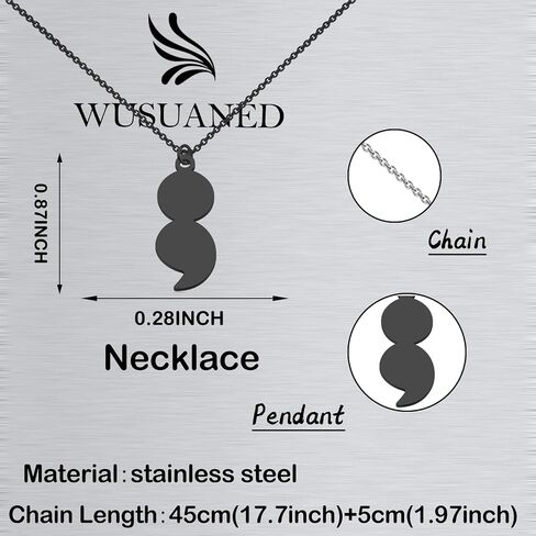 Mental Health Awareness Necklace Semicolon Motivational Pendant Necklace Project Semicolon Jewelry in Saudi Arabia