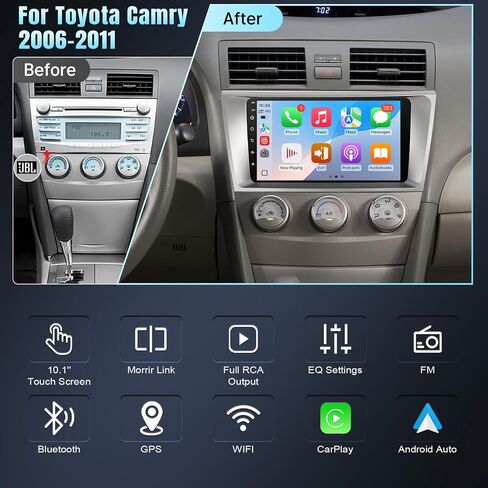راديو Car Toyota Camry 2006 2007 2008 2008 2010 2011 مع شاشة Carplay Android Auto 9inch لـ Toyota Camry مع Bluetooth FM SWC GPS (النمط 2 مع J.B.L وشاشة كبيرة) in Kuwait