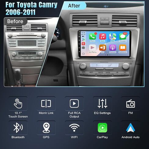 Car Radio for Toyota Camry 2006 2007 2008 2009 2010 2011 with Wireless Carplay Android Auto 9inch Screen for Toyota Camry with Bluetooth FM SWC GPS (Style 2 with J.B.L & Large Screen) in Saudi Arabia