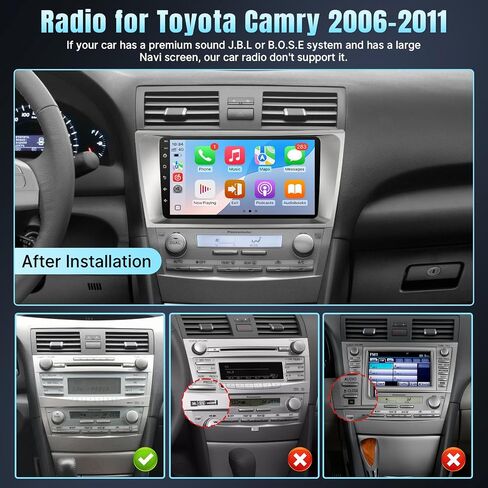 Car Radio for Toyota Camry 2006 2007 2008 2009 2010 2011 with Wireless Carplay Android Auto 9inch Screen for Toyota Camry with Bluetooth FM SWC GPS (Style 2 with J.B.L & Large Screen) in Saudi Arabia