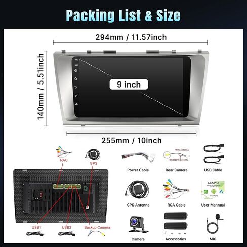 Car Radio for Toyota Camry 2006 2007 2008 2009 2010 2011 with Wireless Carplay Android Auto 9inch Screen for Toyota Camry with Bluetooth FM SWC GPS (Style 2 with J.B.L & Large Screen) in Saudi Arabia