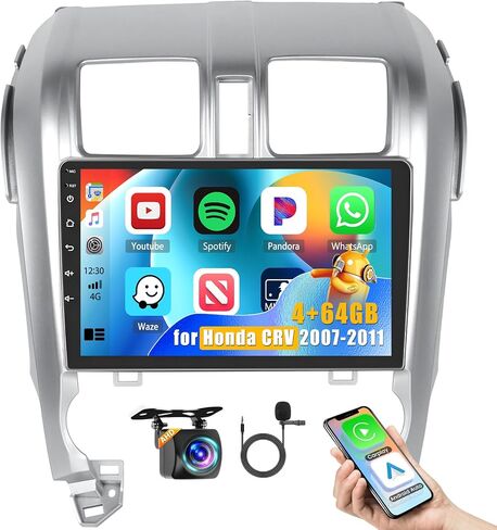 [4+64g] ستيريو سيارة لـ Honda CRV 2007 2008 2008 2010 2011 مع Carplay Android Auto ، شاشة تعمل باللمس عالية الدقة 10 بوصة مع WiFi GPS Bluetooth5.0 FM/RDS Radio 32EQ SWC Camera Camer in Kuwait