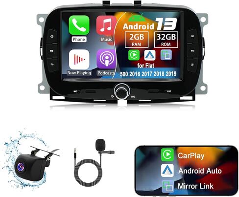 Android 13 Car Radio متوافق مع Fiat 500 2016 2017 2018 ، 7 بوصة راديو ستيريو شاشة تعمل باللمس مع Carplay Wirroid Auto GPS WiFi Camera in Kuwait