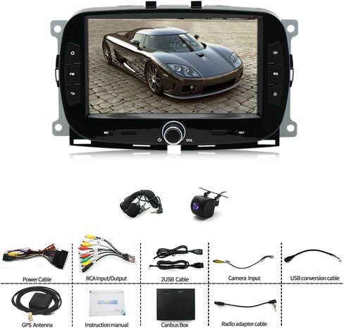 Android 13 Car Radio متوافق مع Fiat 500 2016 2017 2018 ، 7 بوصة راديو ستيريو شاشة تعمل باللمس مع Carplay Wirroid Auto GPS WiFi Camera in Kuwait