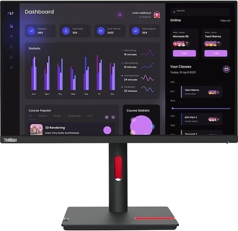 Lenovo 63Cfmat1us Thinkvision T24I-30 23.8 بوصة شاشة عالية الدقة الكاملة رافين الحزمة الأسود مع 2x 6fts 6fts 4K HDMI 2.0 كابل و Deco Gear CPS الحصرية 26 شهرًا (Beach-CPS-26M250) in Saudi Arabia