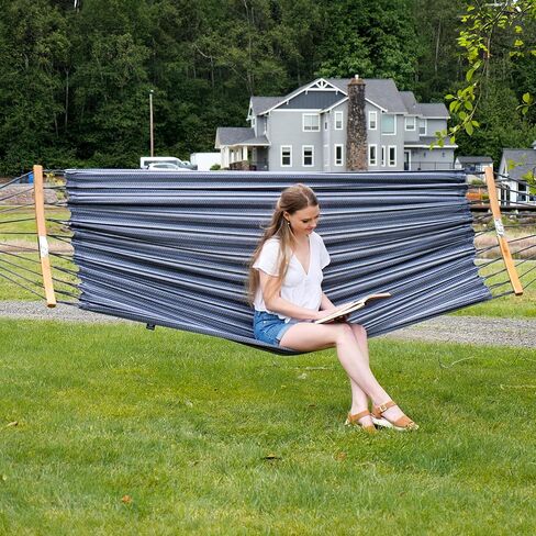 SUNCREAT Hammocks Double Hammock with Curved Spreader Bar, Outdoor Portable Hammock with Carrying Bag & Tree Straps for Bedroom, Patio, Backyard, Balcony, Max 450lbs Capacity, Blue in Kuwait