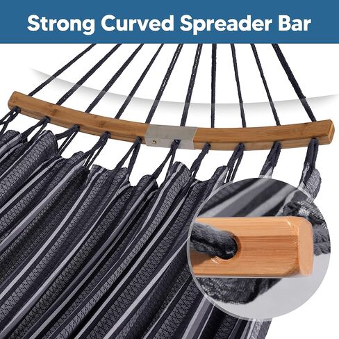 SUNCREAT Hammocks Double Hammock with Curved Spreader Bar, Outdoor Portable Hammock with Carrying Bag & Tree Straps for Bedroom, Patio, Backyard, Balcony, Max 450lbs Capacity, Blue in Kuwait