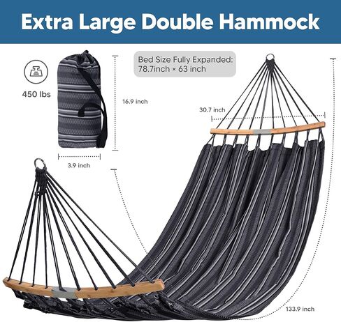 SUNCREAT Hammocks Double Hammock with Curved Spreader Bar, Outdoor Portable Hammock with Carrying Bag & Tree Straps for Bedroom, Patio, Backyard, Balcony, Max 450lbs Capacity, Blue in Kuwait