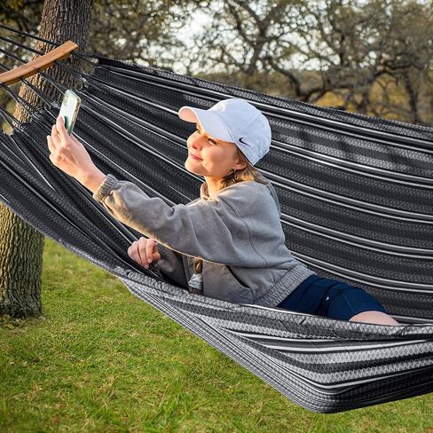 SUNCREAT Hammocks Double Hammock with Curved Spreader Bar, Outdoor Portable Hammock with Carrying Bag & Tree Straps for Bedroom, Patio, Backyard, Balcony, Max 450lbs Capacity, Blue in Kuwait