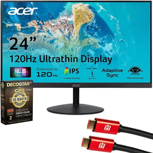 acer SB240Y G0bi 23.8" FHD 120Hz Ultra-Slim Adaptive-Sync IPS Gaming Monitor Bundle with 6FT 4K HDMI 2.0 Cable and Deco Gear CPS Exclusive 26 Month Protection Pack (BEACH-CPS-26M250) in Saudi Arabia