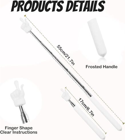 2 PCS Telescopic Pointer Pointer إصبع ، مؤشرات مؤشر اليد القابلة للسحب للفصول الدراسية ، مؤشر مؤشر مؤشر القابل للتمديد المصغرة عصا المدرسة الابتدائية لمستلزمات مدرس روضة الأطفال (أبيض) in Saudi Arabia