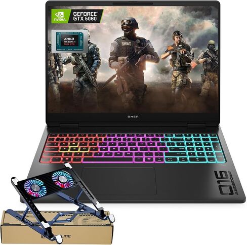 HP Omen MAX 16 RTX 5060 Pro Gaming Laptop, 16" WQXGA 240Hz, AMD Ryzen AI 9 HX 375(Beats Intel i9), NVIDIA RTX 5060, 16GB DDR5 RAM, 1TB SSD, RGB Keyboard, Wi-Fi 7, W11 P, Bundle with PCO Laptop Cooler in Kuwait