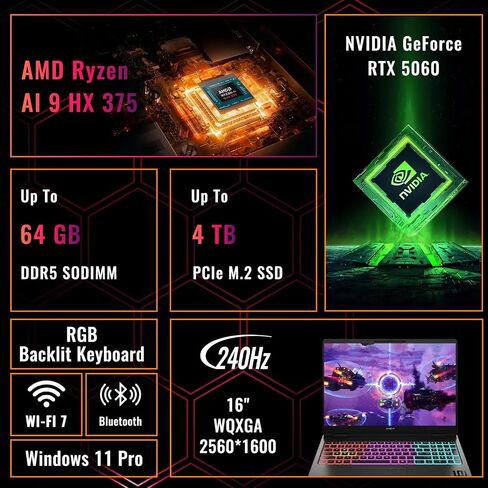 HP Omen MAX 16 RTX 5060 Pro Gaming Laptop, 16" WQXGA 240Hz, AMD Ryzen AI 9 HX 375(Beats Intel i9), NVIDIA RTX 5060, 16GB DDR5 RAM, 1TB SSD, RGB Keyboard, Wi-Fi 7, W11 P, Bundle with PCO Laptop Cooler in Kuwait