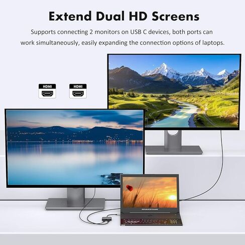 JUEJUEZI 4-in-1 USB C to Dual HDMI Adapter, USB C Multi Port Adapter with 2 HDMI 4K Ports, USB3.0, PD 100W, C-Type to 2 HD Splitter, Suitable for MacBook Air/Pro, XPS in Kuwait