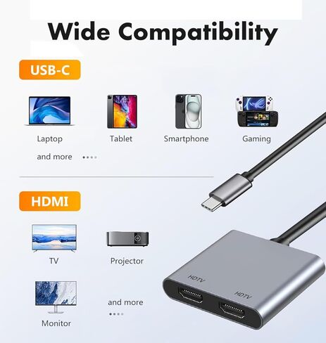 JUEJUEZI 4-in-1 USB C to Dual HDMI Adapter, USB C Multi Port Adapter with 2 HDMI 4K Ports, USB3.0, PD 100W, C-Type to 2 HD Splitter, Suitable for MacBook Air/Pro, XPS in Kuwait
