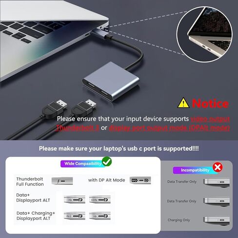 JUEJUEZI 4-in-1 USB C to Dual HDMI Adapter, USB C Multi Port Adapter with 2 HDMI 4K Ports, USB3.0, PD 100W, C-Type to 2 HD Splitter, Suitable for MacBook Air/Pro, XPS in Kuwait