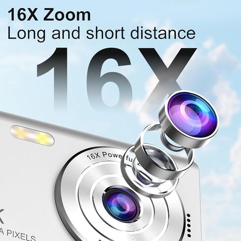 ZOPSC 4K Digital Camera 64MP Auto Focus 16x Zoom anti Shake ، 2.4in كاميرا سفر محمولة للتصوير فوتوغرافي هدية للمبتدئين. 650mAh (الفضة) in Saudi Arabia
