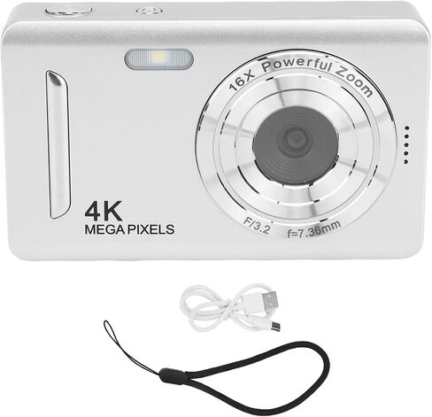 ZOPSC 4K Digital Camera 64MP Auto Focus 16x Zoom anti Shake ، 2.4in كاميرا سفر محمولة للتصوير فوتوغرافي هدية للمبتدئين. 650mAh (الفضة) in Saudi Arabia