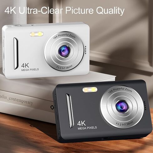 Zopsc 4K Digital Camera 64MP Auto Focus 16X Zoom Anti Shake, 2.4in Portable Travel Camera for Photography Vlogging Gift for Beginners. 650mAh (White) in Saudi Arabia