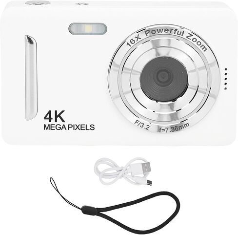 Zopsc 4K Digital Camera 64MP Auto Focus 16X Zoom Anti Shake, 2.4in Portable Travel Camera for Photography Vlogging Gift for Beginners. 650mAh (White) in Saudi Arabia