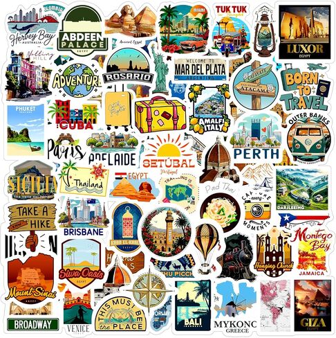 Stickers for Adults Water Bottles Sticker Pack Waterproof Cool Accesory for Laptop, Scrapbooking Decals (Travel) in Kuwait