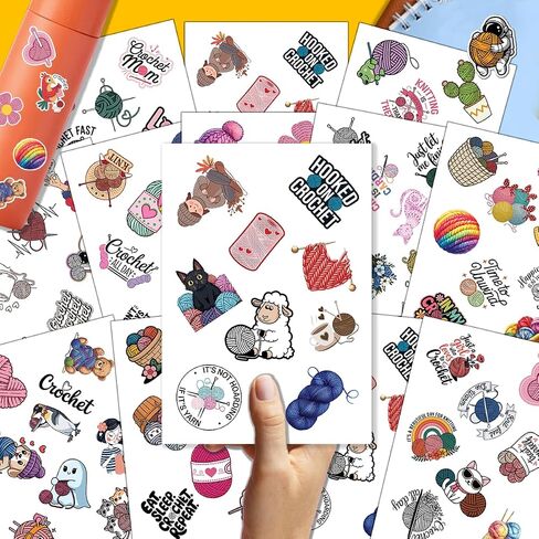 100pcs Crochet and Knitting Stickers Waterproof Vinyl Perfect for Phone Cases, Laptops, Luggage, Birthday Parties, Picnic Crafts, and Daily Decoration in Kuwait