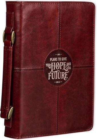 Christian Art Gifts Protective Chestnut Brown Faux Leather Classic Bible Cover Carry Case for Men and Grads: Hope and a Future - Jeremiah 29:11 Inspirational Bible Verse with Zipper and Pocket, Medium in Saudi Arabia