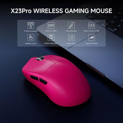 SEUNKWANG EWEAND X23 Pro Gaming Mouse, Tri-Mode 2.4G/USB-C/Bluetooth Wireless Mouse, PAW3311 Sensor, 12,000 DPI, 59g Lightweight, 1ms Ultra-Low Delay, Gaming & Computer Mouse for Laptop/PC/Mac-Pink in Saudi Arabia