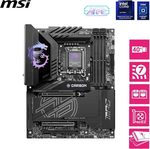 sparepart: MSI MPG Z890 Carbon WiFi Motherboard Intel Z890 LGA ، W129021475 (Motherboard Intel Z890 LGA 1851 (Socket V1) ATX) in Kuwait