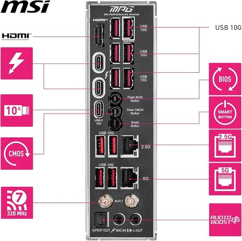sparepart: MSI MPG Z890 Carbon WiFi Motherboard Intel Z890 LGA ، W129021475 (Motherboard Intel Z890 LGA 1851 (Socket V1) ATX) in Kuwait