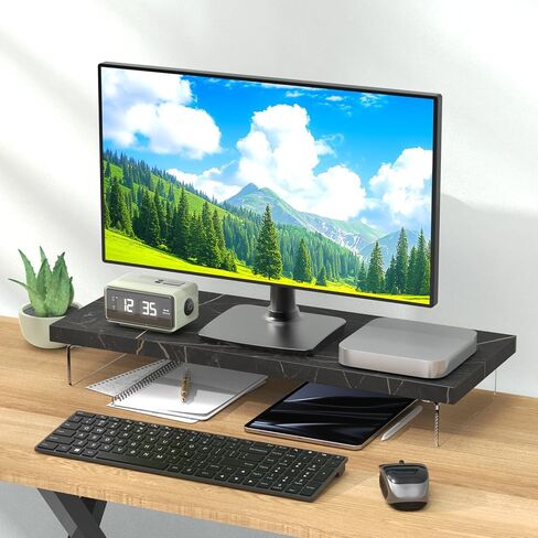 مراقبة الحامل الناهض ، Wood & Acrylic Computer Monitor Table Desk Desktop Organizer Table للمنزل ، مساحة عمل المكتب ، نسخ الكمبيوتر المحمول ، الطابعة ، أجهزة الكمبيوتر الشخصية والتلفزيون. in Kuwait