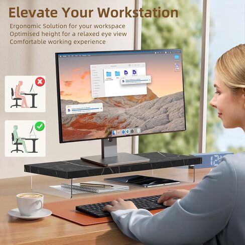 مراقبة الحامل الناهض ، Wood & Acrylic Computer Monitor Table Desk Desktop Organizer Table للمنزل ، مساحة عمل المكتب ، نسخ الكمبيوتر المحمول ، الطابعة ، أجهزة الكمبيوتر الشخصية والتلفزيون. in Kuwait