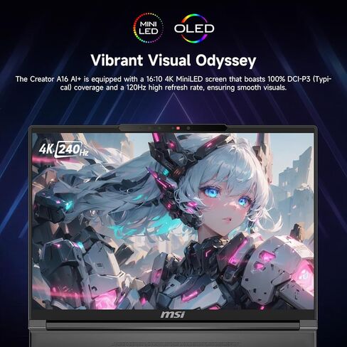 MSI Creator 16 Maming Mame Captop ، WQXGA 240Hz ، AMD RYZEN AI 9 365 ، NVIDIA GEFORCE RTX 4060 ، 32GB RAM ، 2TB SSD ، لكل مفتاح RGB KB ، Wi-Fi 7 ، W11 H ، باقة مع Targus 100W Docing Docking in Saudi Arabia